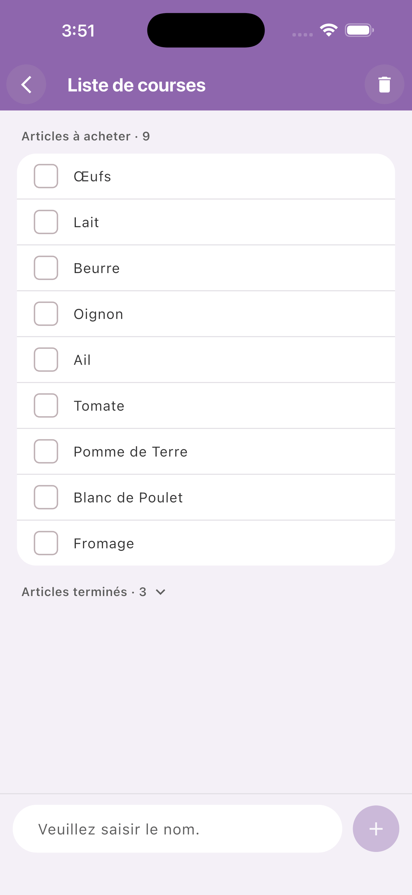 Liste de courses