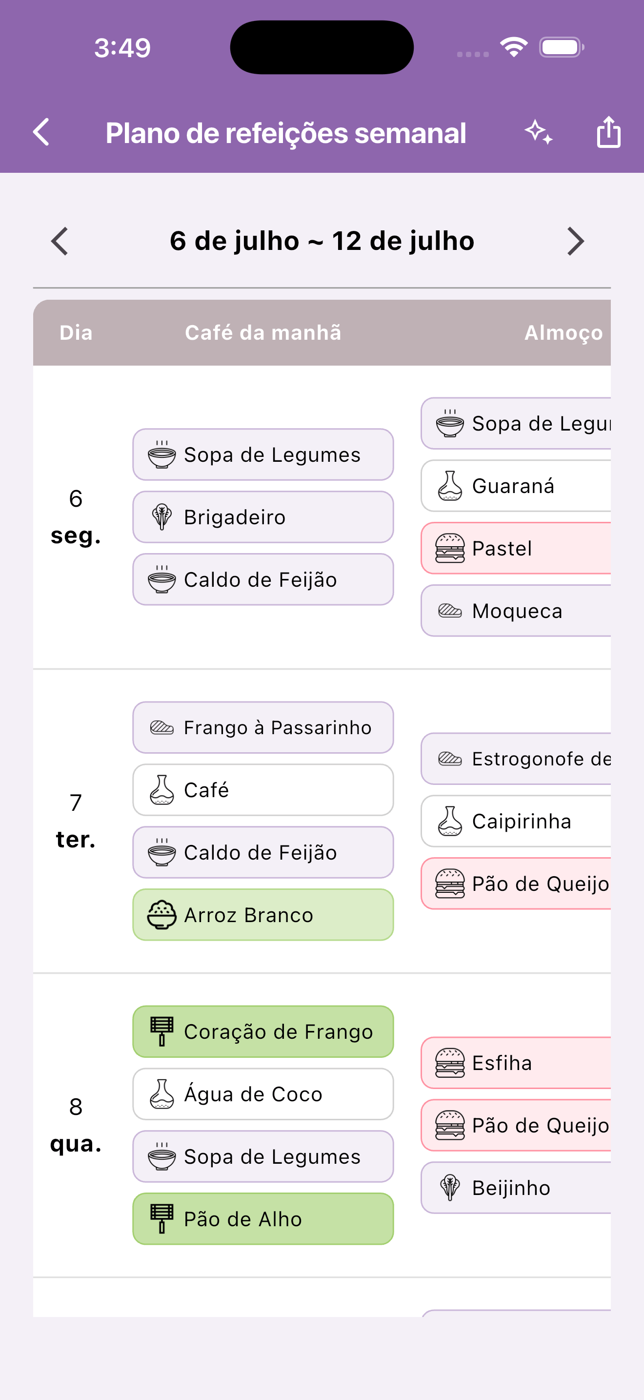Plano semanal
